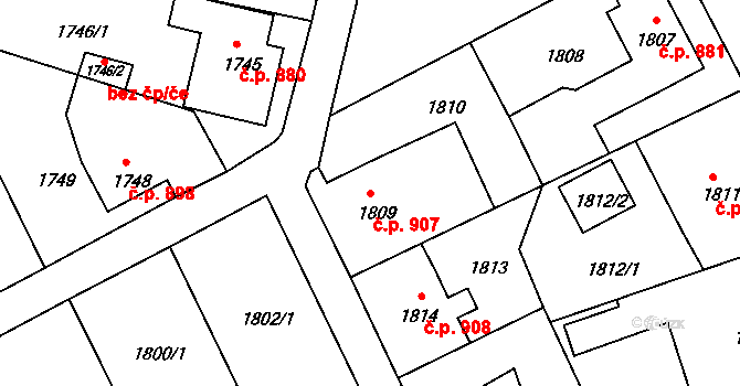 Šluknov 907 na parcele st. 1809 v KÚ Šluknov, Katastrální mapa