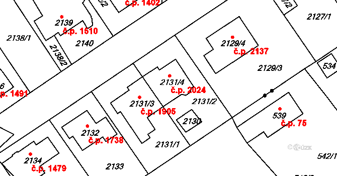Modřany 2024, Praha na parcele st. 2131/4 v KÚ Modřany, Katastrální mapa