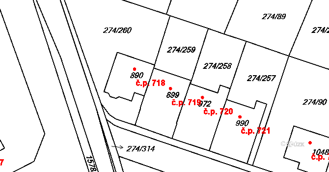Luka nad Jihlavou 719 na parcele st. 899 v KÚ Luka nad Jihlavou, Katastrální mapa