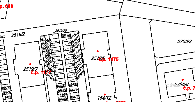 Skvrňany 1175, Plzeň na parcele st. 2519/8 v KÚ Skvrňany, Katastrální mapa