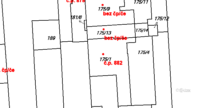Zábrdovice 882, Brno na parcele st. 175/1 v KÚ Zábrdovice, Katastrální mapa