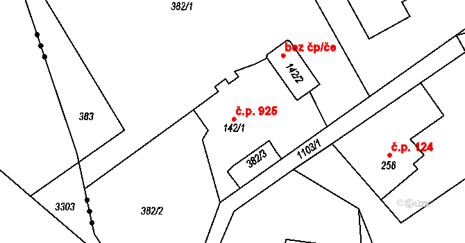 Písečná 925 na parcele st. 142/1 v KÚ Písečná u Jablunkova, Katastrální mapa
