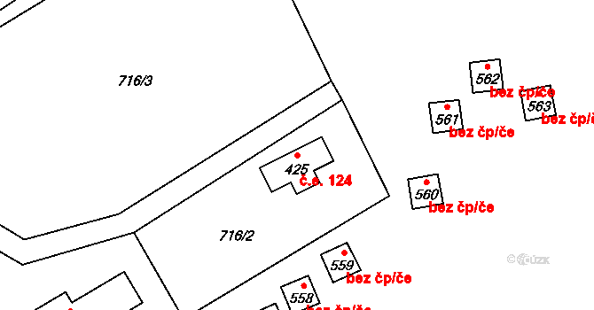 Sloup v Čechách 124 na parcele st. 425 v KÚ Sloup v Čechách, Katastrální mapa