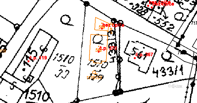 Horní Ředice 370 na parcele st. 588 v KÚ Horní Ředice, Katastrální mapa
