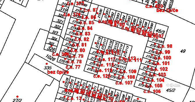 Obrnice 117 na parcele st. 273/119 v KÚ Obrnice, Katastrální mapa