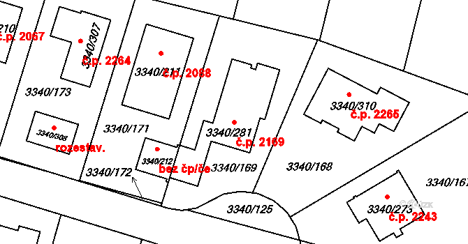 České Budějovice 7 2169, České Budějovice na parcele st. 3340/281 v KÚ České Budějovice 7, Katastrální mapa