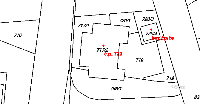 Kunčice 723, Ostrava na parcele st. 717/2 v KÚ Kunčice nad Ostravicí, Katastrální mapa