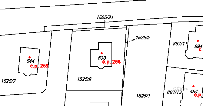Otovice 258 na parcele st. 533 v KÚ Otovice u Karlových Var, Katastrální mapa
