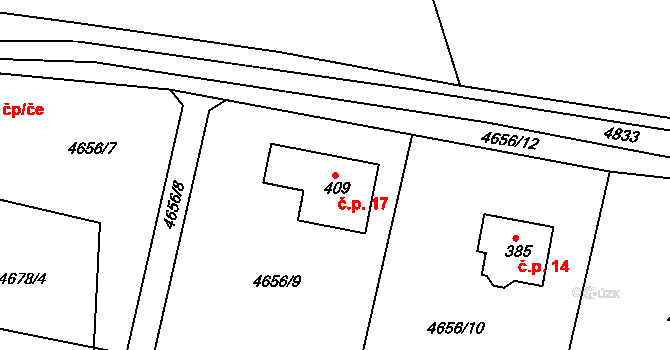 Vidlákova Lhota 17, Benešov na parcele st. 409 v KÚ Úročnice, Katastrální mapa