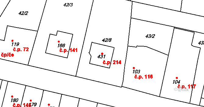 Smrkovice 214, Písek na parcele st. 431 v KÚ Smrkovice, Katastrální mapa