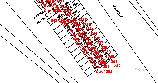 Teplické Předměstí 1249, Bílina na parcele st. 1664/152 v KÚ Bílina, Katastrální mapa