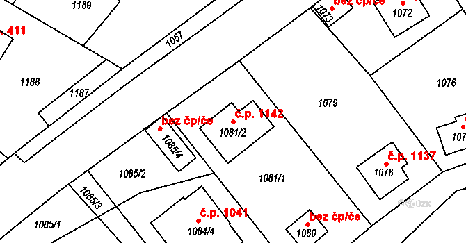 Řevnice 1142 na parcele st. 1081/2 v KÚ Řevnice, Katastrální mapa
