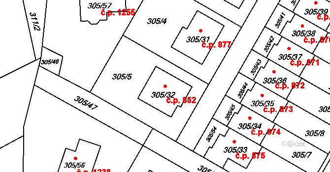 Stará Bělá 852, Ostrava na parcele st. 305/32 v KÚ Stará Bělá, Katastrální mapa