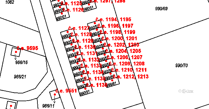 Děčín III-Staré Město 1204,1205, Děčín na parcele st. 990/57 v KÚ Děčín-Staré Město, Katastrální mapa