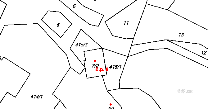 Maňová 9, Pernštejnské Jestřabí na parcele st. 3/2 v KÚ Maňová, Katastrální mapa