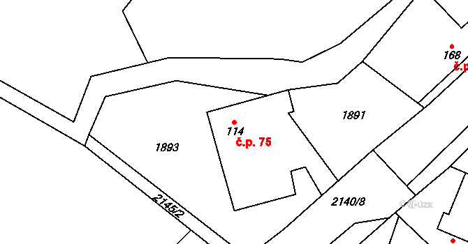 Rudimov 75 na parcele st. 114 v KÚ Rudimov, Katastrální mapa