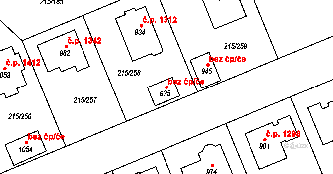 Rudná 43068723 na parcele st. 935 v KÚ Hořelice, Katastrální mapa