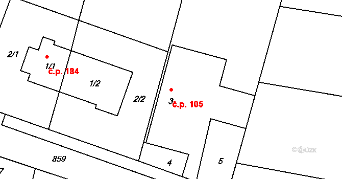 Děhylov 105 na parcele st. 3 v KÚ Děhylov, Katastrální mapa