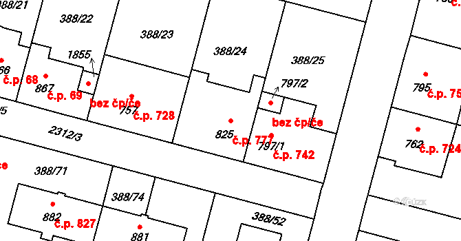 Kateřinky 777, Opava na parcele st. 825 v KÚ Kateřinky u Opavy, Katastrální mapa