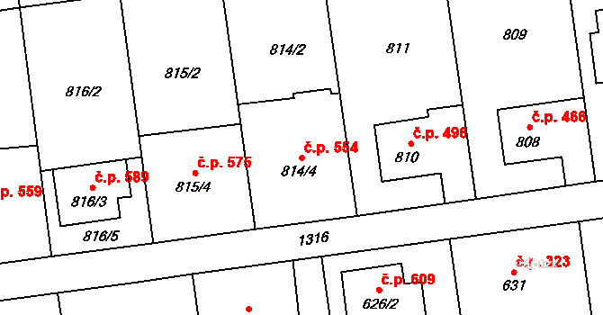 Bolatice 554 na parcele st. 814/4 v KÚ Bolatice, Katastrální mapa