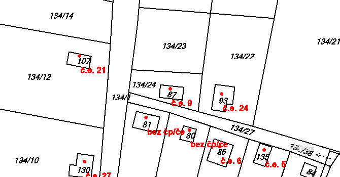 Senkov 9, Zbrašín na parcele st. 87 v KÚ Senkov, Katastrální mapa
