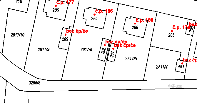 Olešnice 46934723 na parcele st. 205 v KÚ Olešnice u Trhových Svinů, Katastrální mapa