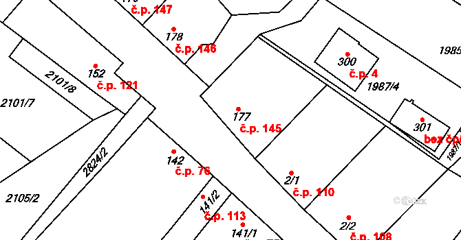 Drysice 145 na parcele st. 177 v KÚ Drysice, Katastrální mapa