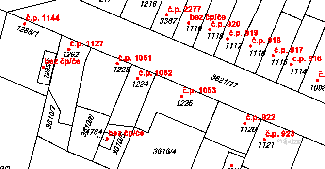 Uherský Brod 1053 na parcele st. 1225 v KÚ Uherský Brod, Katastrální mapa