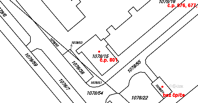 Vyškov-Předměstí 801, Vyškov na parcele st. 1078/15 v KÚ Vyškov, Katastrální mapa