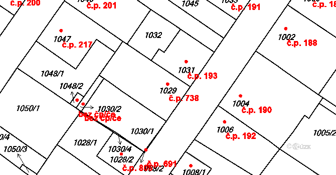 Lednice 738 na parcele st. 1029/1 v KÚ Lednice na Moravě, Katastrální mapa