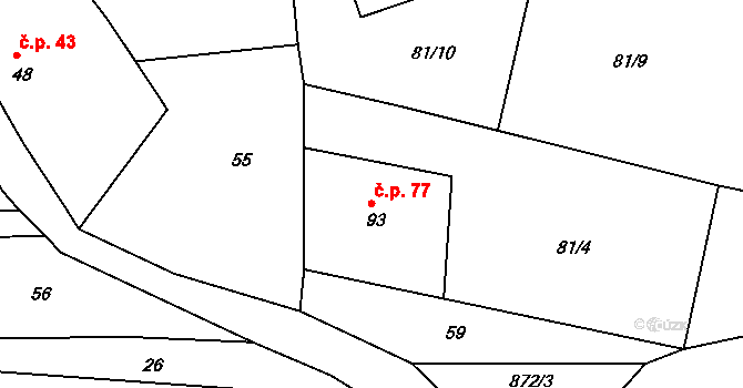 Klínec 77 na parcele st. 93 v KÚ Klínec, Katastrální mapa