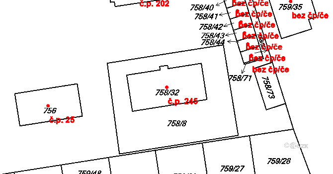 Velké Předměstí 245, Horšovský Týn na parcele st. 758/32 v KÚ Horšovský Týn, Katastrální mapa