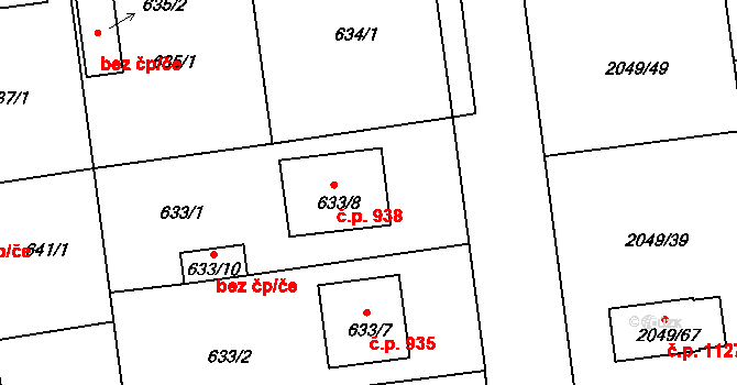 Třemošná 938 na parcele st. 633/8 v KÚ Třemošná, Katastrální mapa