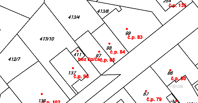 Trnová 85, Pardubice na parcele st. 97 v KÚ Trnová, Katastrální mapa