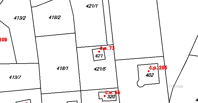 Mlékojedy 73, Neratovice na parcele st. 421 v KÚ Mlékojedy u Neratovic, Katastrální mapa