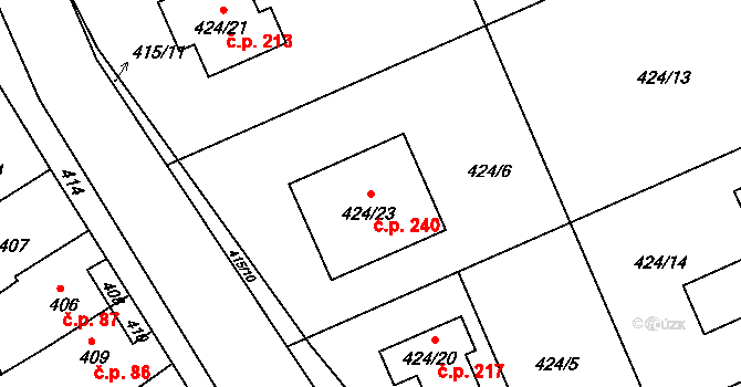 Klepačov 240, Blansko na parcele st. 424/23 v KÚ Klepačov, Katastrální mapa
