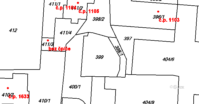 Příbor 1109 na parcele st. 399 v KÚ Klokočov u Příbora, Katastrální mapa