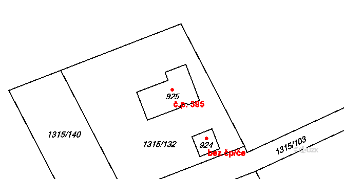 Dobřív 395 na parcele st. 925 v KÚ Dobřív, Katastrální mapa