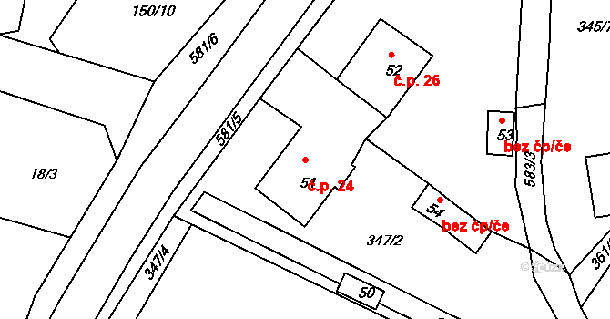 Hunčice 24, Líšťany na parcele st. 51 v KÚ Hunčice, Katastrální mapa