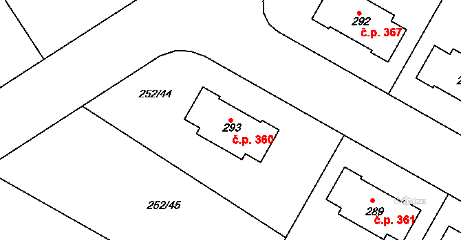 Vysoký Újezd 360 na parcele st. 293 v KÚ Vysoký Újezd u Berouna, Katastrální mapa