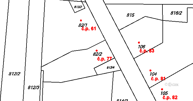 Radonice nad Ohří 77, Peruc na parcele st. 82/2 v KÚ Radonice nad Ohří, Katastrální mapa