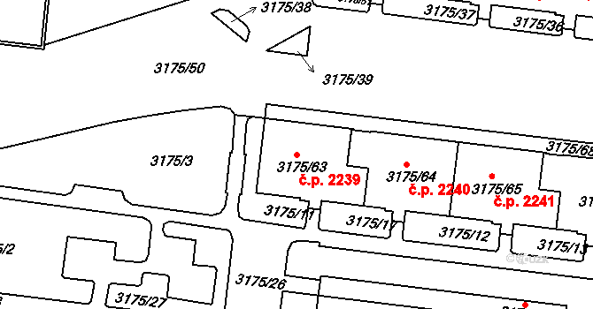 Louny 2239 na parcele st. 3175/63 v KÚ Louny, Katastrální mapa