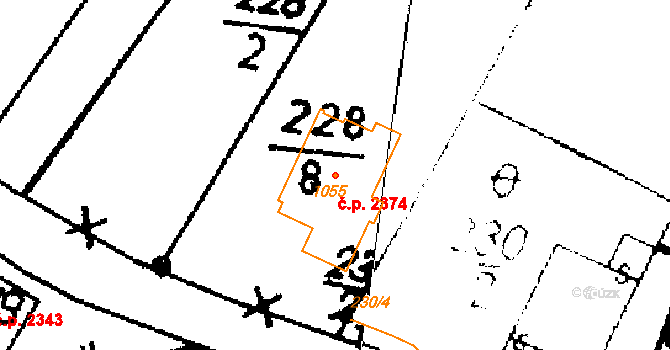 Podlusky 2374, Roudnice nad Labem na parcele st. 1055 v KÚ Podlusky, Katastrální mapa