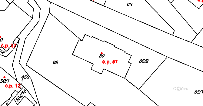 Maleč 57 na parcele st. 80 v KÚ Maleč u Chotěboře, Katastrální mapa