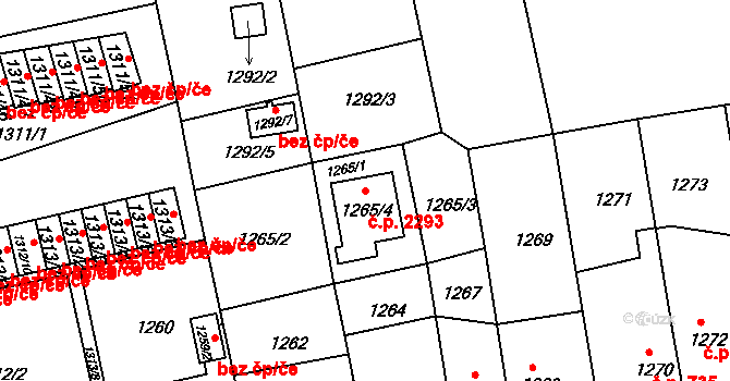 Turnov 2293 na parcele st. 1265/4 v KÚ Turnov, Katastrální mapa