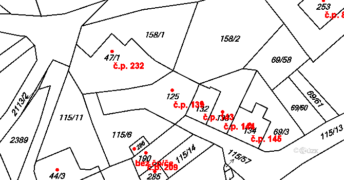 Dolní Radechová 139 na parcele st. 125 v KÚ Dolní Radechová, Katastrální mapa