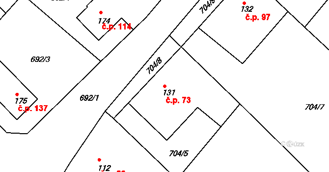 Lípa nad Orlicí 73 na parcele st. 131 v KÚ Lípa nad Orlicí, Katastrální mapa