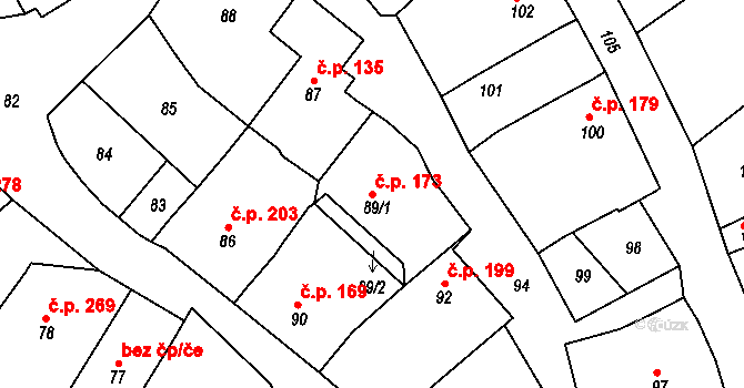 Borkovany 173 na parcele st. 89/1 v KÚ Borkovany, Katastrální mapa