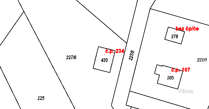 Karpentná 234, Třinec na parcele st. 420 v KÚ Karpentná, Katastrální mapa