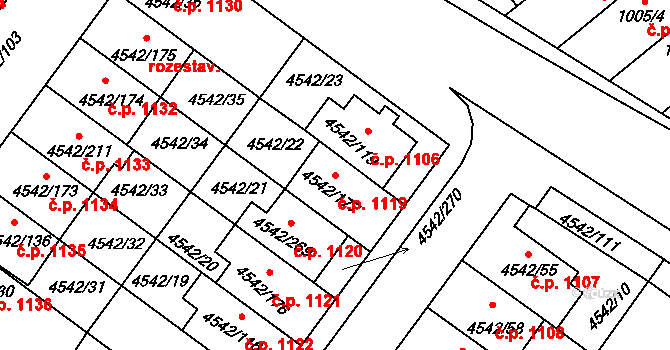 Hustopeče 1119 na parcele st. 4542/177 v KÚ Hustopeče u Brna, Katastrální mapa